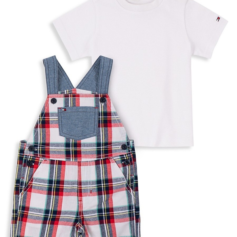 NWT Tommy Hilfiger two piece plaid overalls 12m